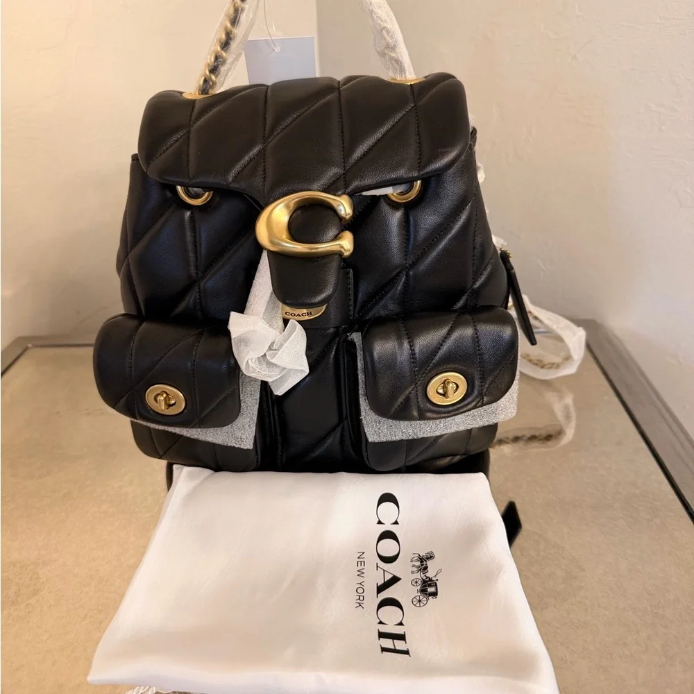COACH Black Quilted Leather C Backpack with Gold Hardware